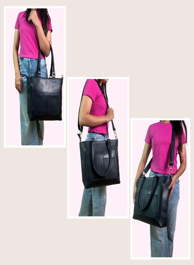 Madosh Women Shoulder Tote Black Leather Laptop Handbag Messenger Crossbody Office Work Bag With Clutch - Image 4